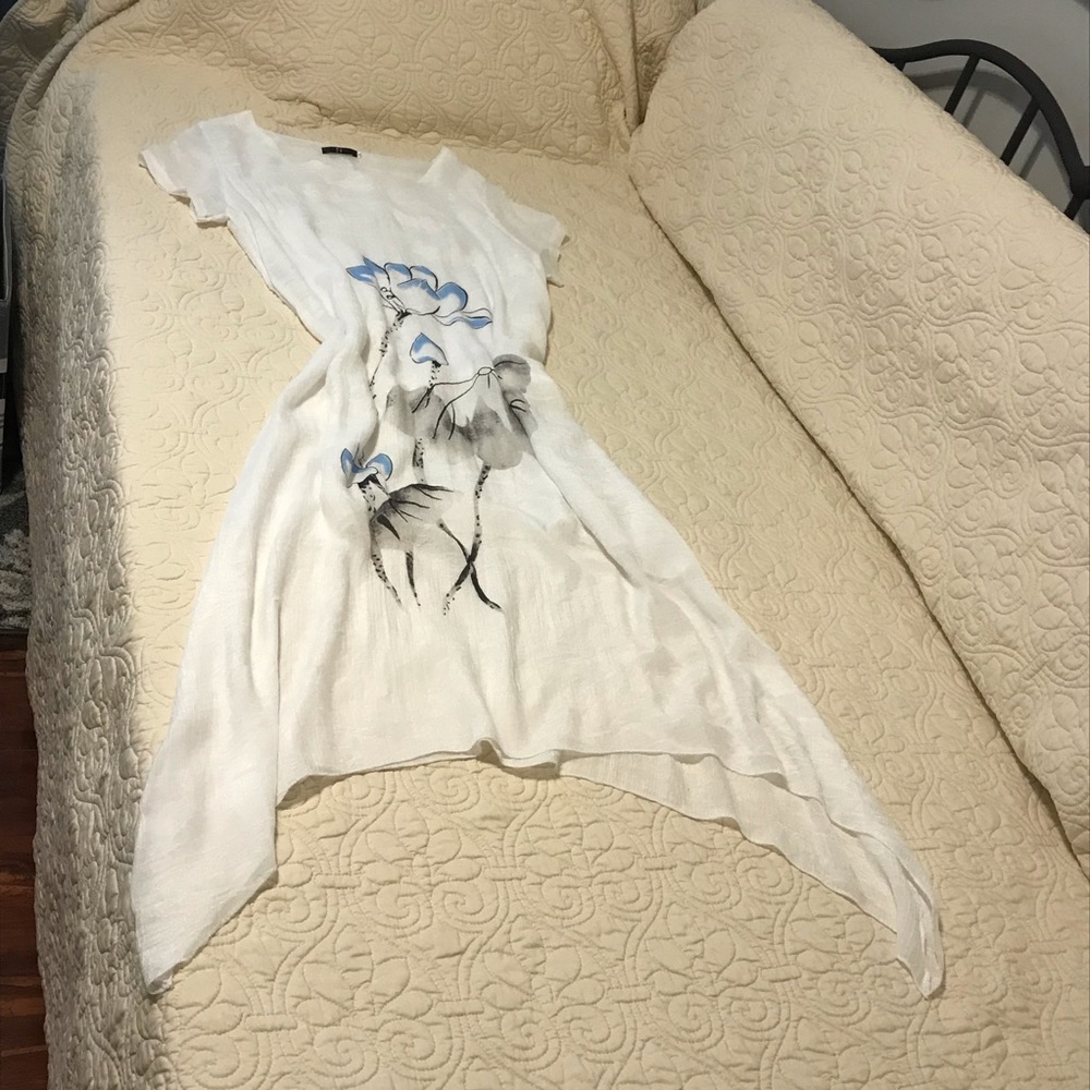 Boho Maxi dress or beach cover up handkerchief hem